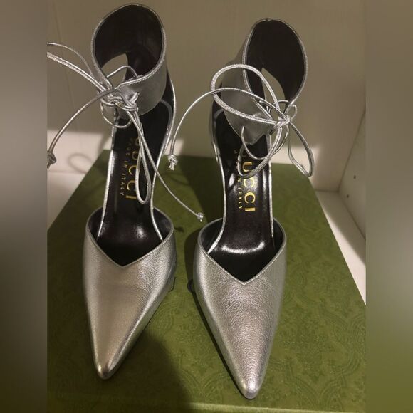 GUCCI PRISCILLA 105 METALLIC LEATHER PUMPS size 38.5 BRAND NEW IN BOX - Picture 2 of 15
